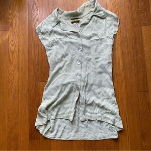 Vintage mint green gingham button down top with back ties